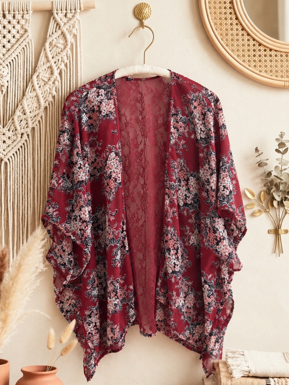 Almost Famous Floral Red Kimono